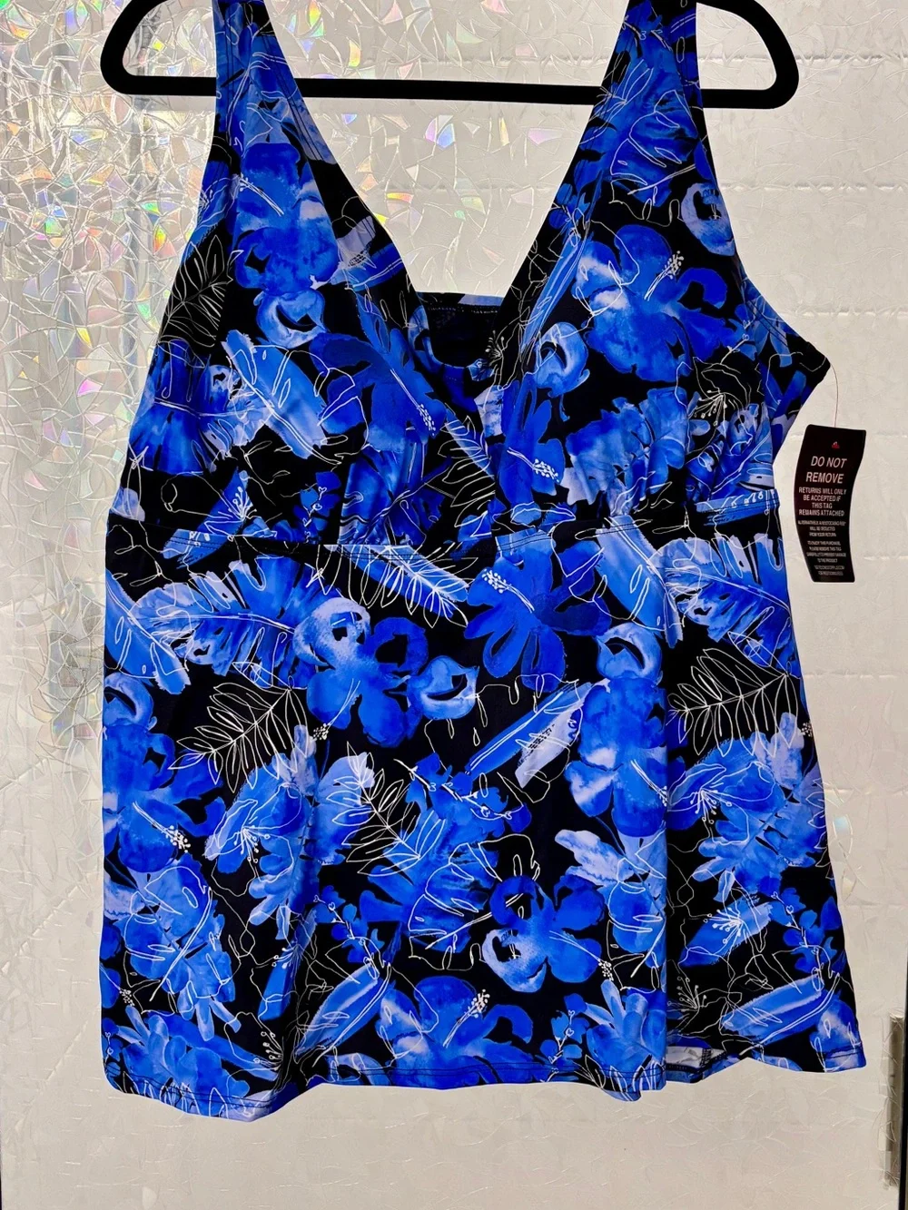 Swimsuits For All Blue Floral V-Neck Tankini Top